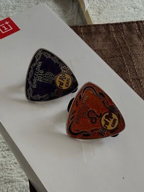 Hard Rock Cafe Guitar Pick Cuff Links in Orange and Purple Enamel